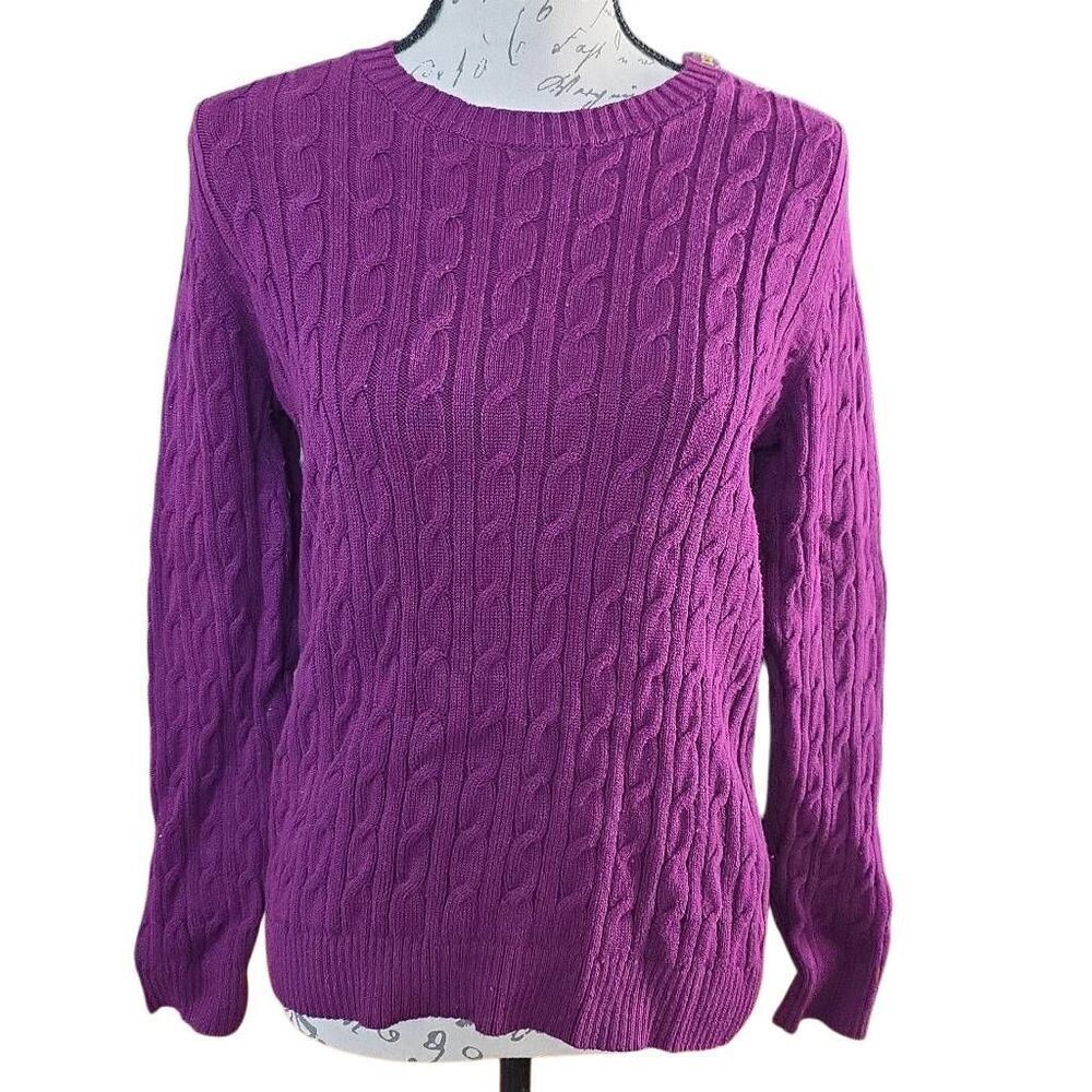 Charter Club Ladies Size Petite Large Purple Cable Knit Sweater